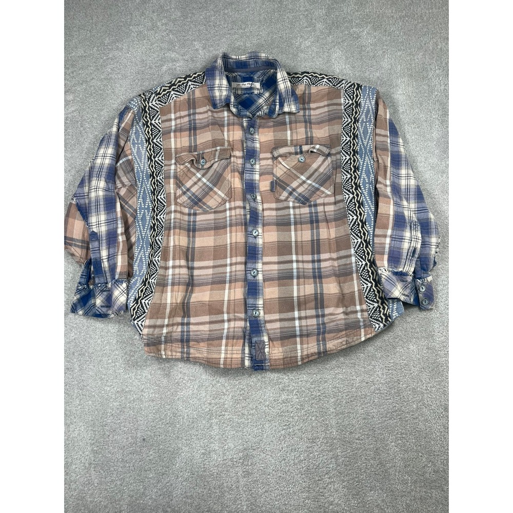 We The Free Free People Women XS Plaid Mixed Media Button Down Shirt Brown Blue